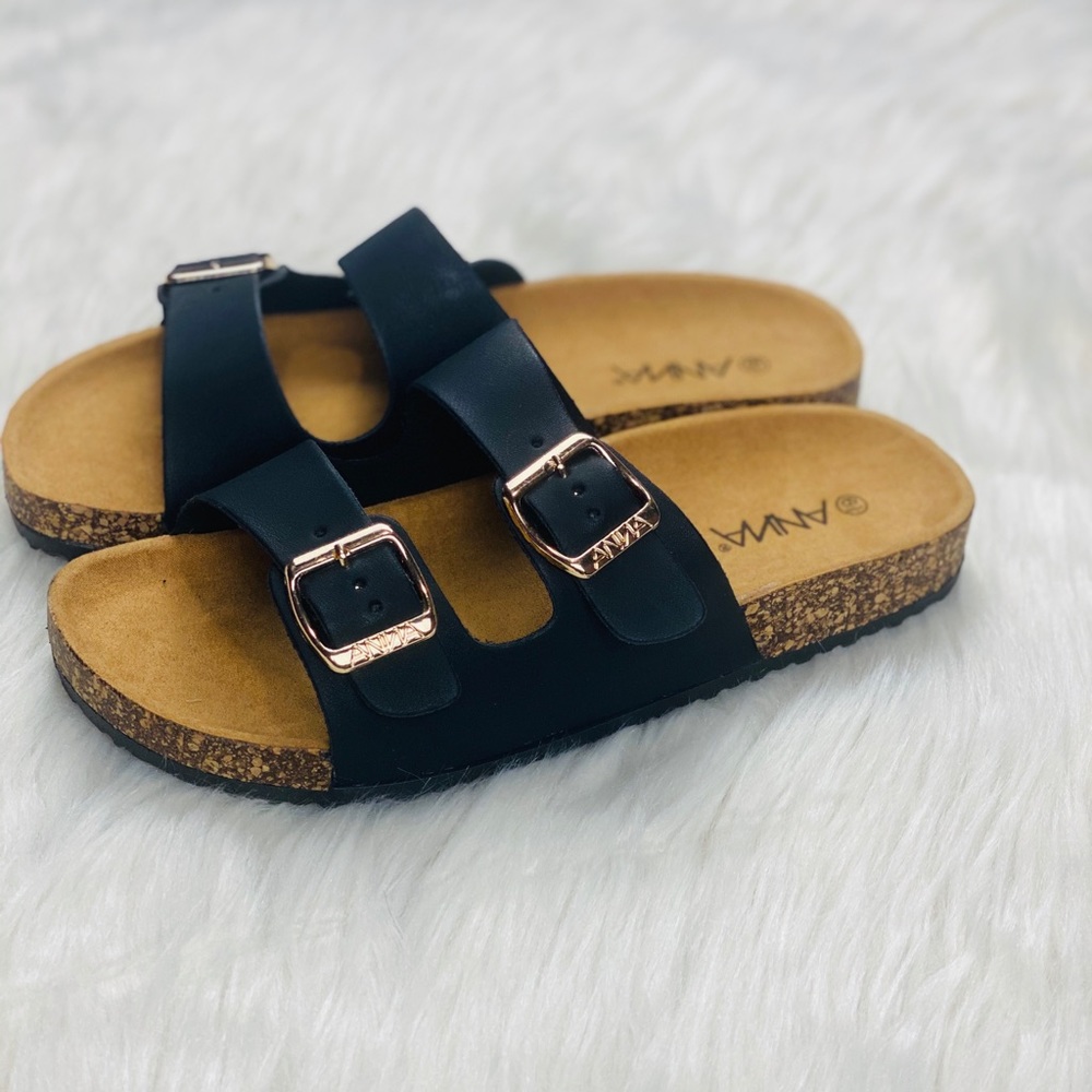 Black Slip On Sandals